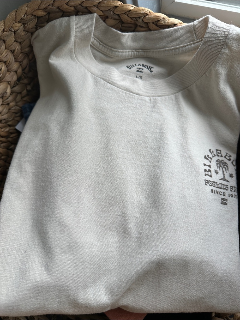 Billabong Men's Short Sleeve T-Shirt in Cream with brown Logo L - Picture 6 of 7